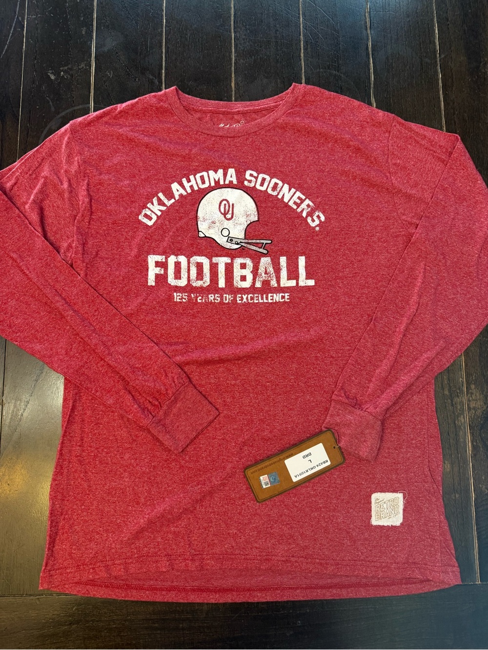 NWT Oklahoma Sooners Retro Brand Mens L Long Sleeve Football 125 Years Shirt